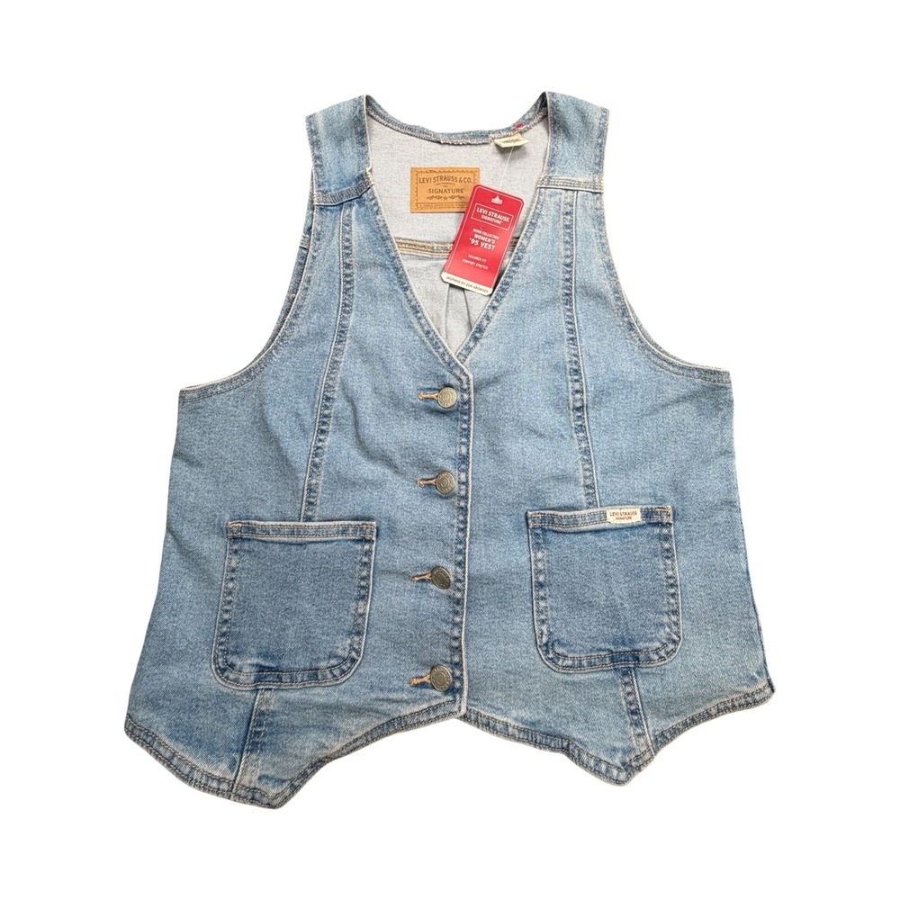 Levi Strauss Signature Vest Womens M Blue 95 Vest Tailored Fit Comfort Stretch